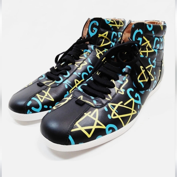 High Top Gucci Graffiti Sneakers High Top Sneakers Distressed